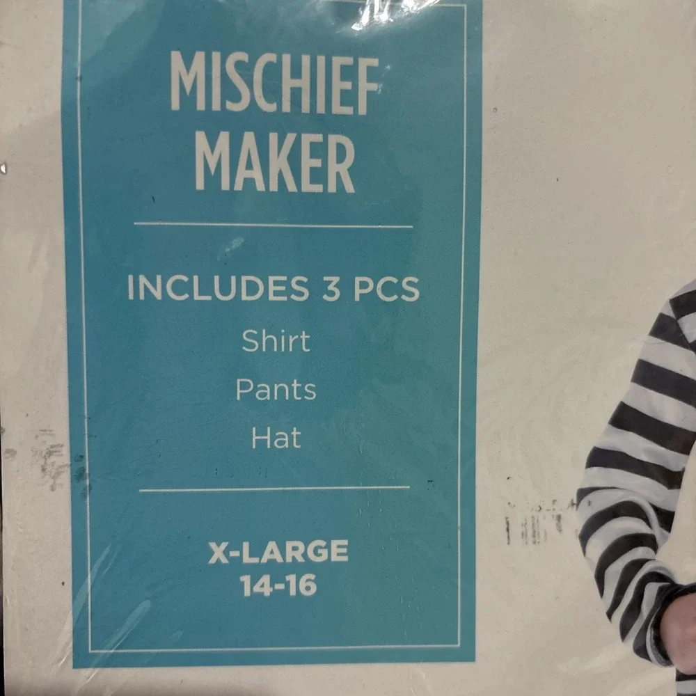 boys NEW NIP MISCHIEF MAKER CONVICT HALLOWEEN COSTUME XL HAT PANTS TOP